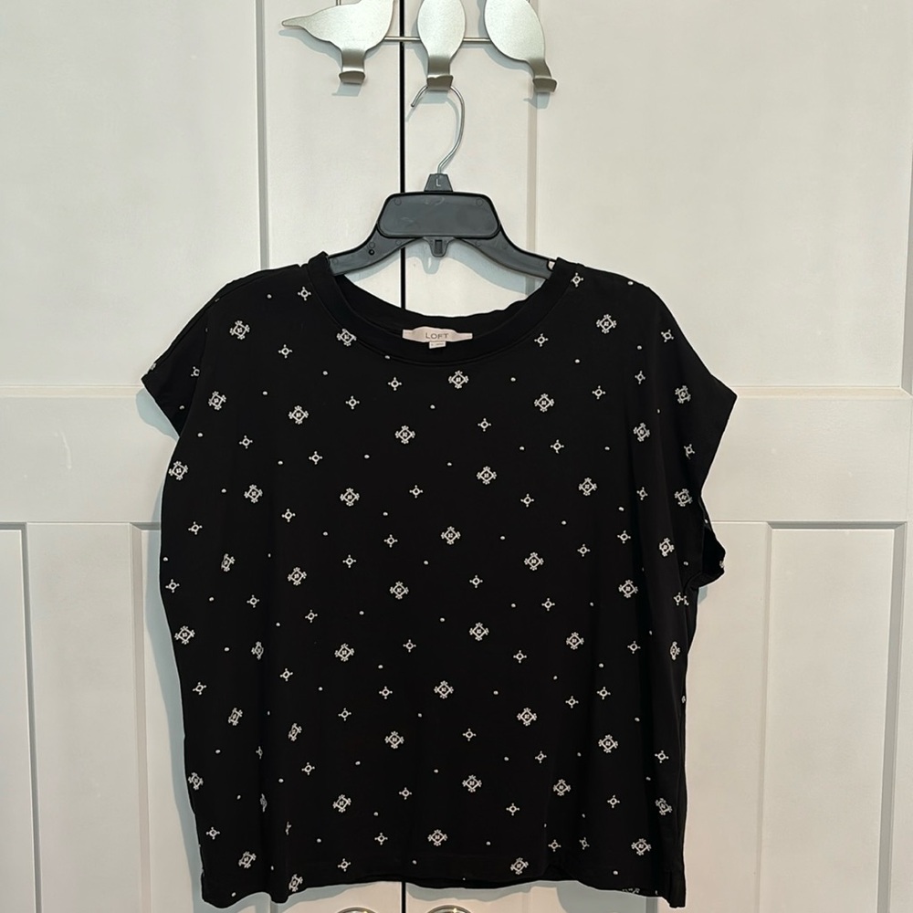 Loft Embroidered Black Dolman Shirt Top Women Size Large